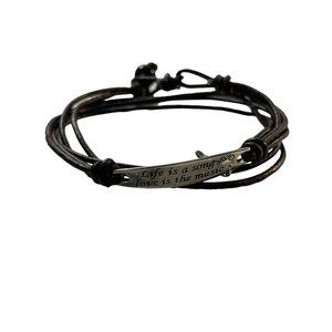 Sterling Silver 925 Leather Wrap Bracelet "Life Is A Song, Love is the‎ Music"